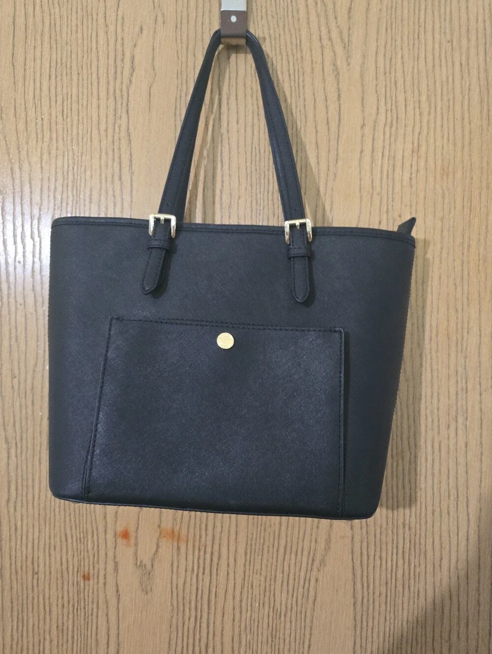 Michael Kors Black Saffiano Tote with Gold MK Charm